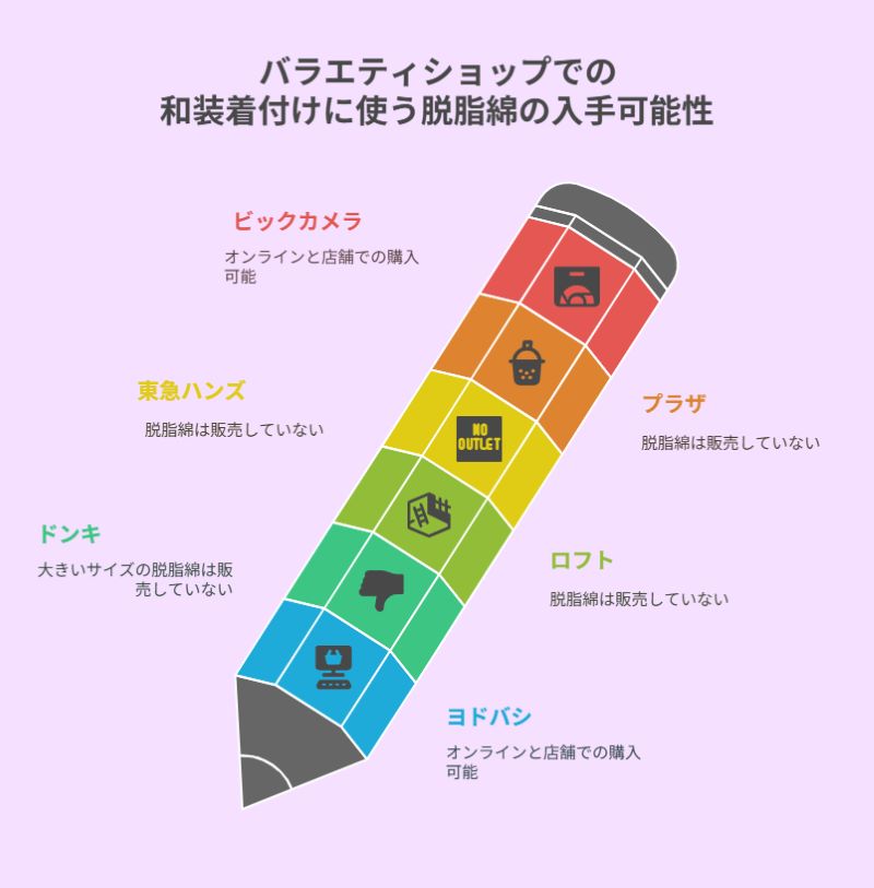 バラエティショップでの和装着付けに使う脱脂綿の入手可能性